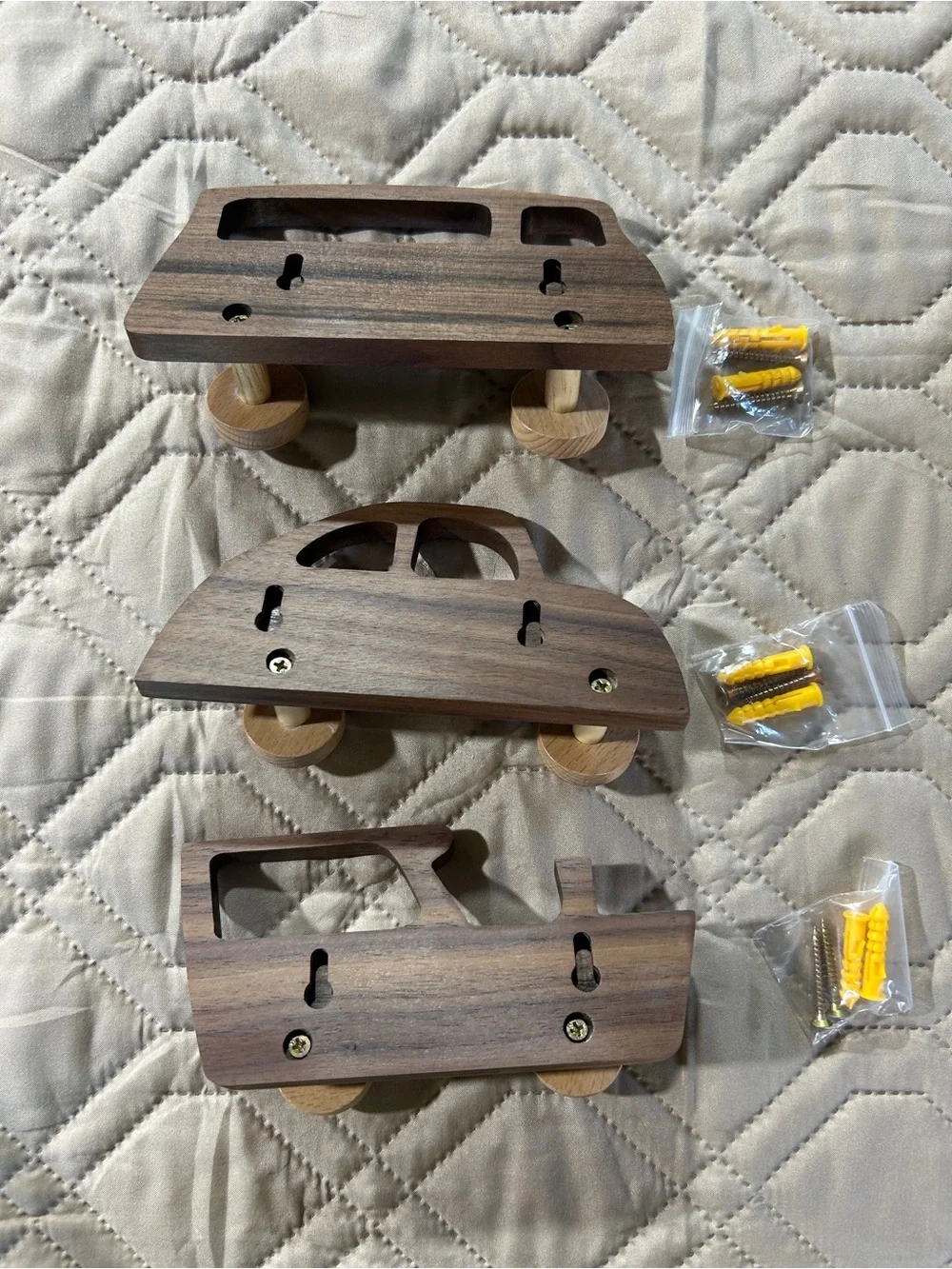 Wooden Car Wall Hooks - Natural Brown & Light Wood Wheels